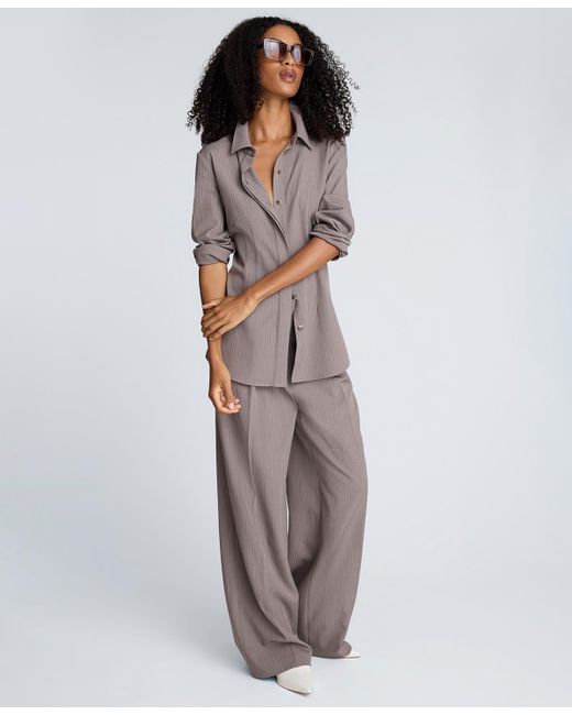 Kenneth Cole Brown Pinstripe High Rise Double Pleated Pants