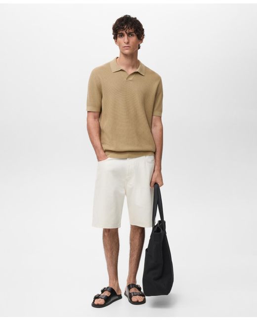 Mango Natural Ribbed Cotton Knitted Polo Shirt for men