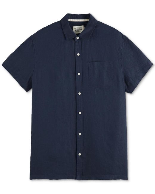 Scotch & Soda Blue Regular-fit Button-down Linen Shirt for men