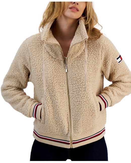 Esquiar Persistente Mus Tommy Hilfiger Sherpa Bomber Jacket in Natural | Lyst