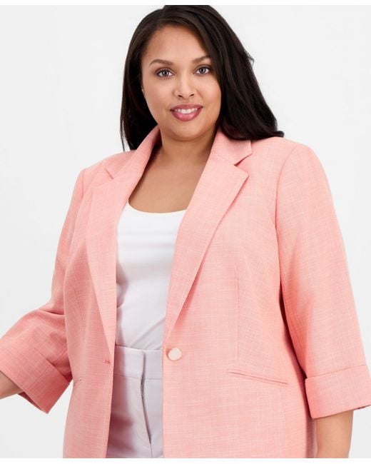 Kasper Pink Plus Size Notch-lapel One-button Blazer