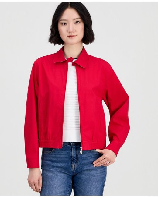 Nautica Red Cotton Solid Zip-front Jacket
