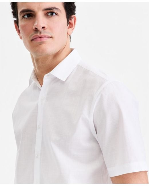 Alfani White Short-sleeve Solid Texture Shirt for men