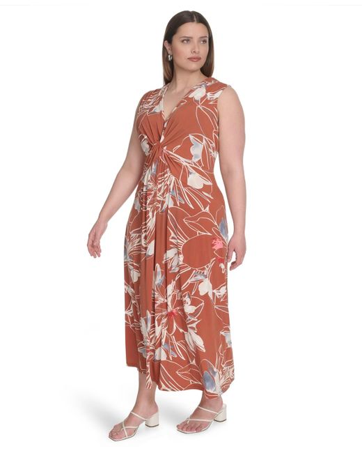Calvin Klein Red Plus Size Sleeveless V-neck Midi Dress
