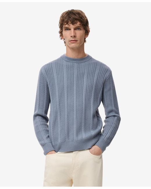 Mango Blue Structured Knitted Sweater for men