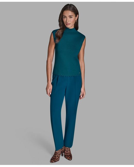 BCBGMAXAZRIA Blue Sleeveless Mock Neck Knit Top