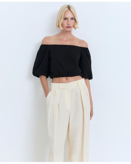 Mango Black Puff Sleeve Strapless Blouse