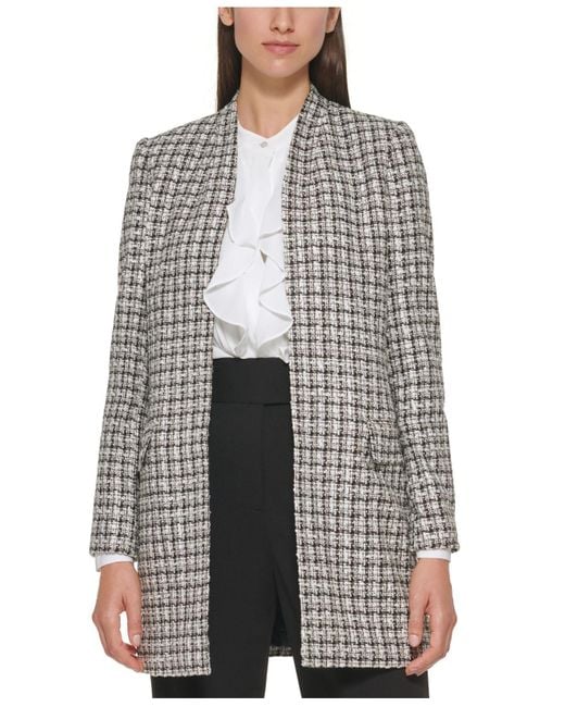 Calvin Klein Open Front Tweed Topper Jacket in Black - Lyst