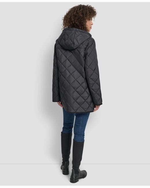 DKNY Gray Corduroy Collar Hooded Quilted Coat