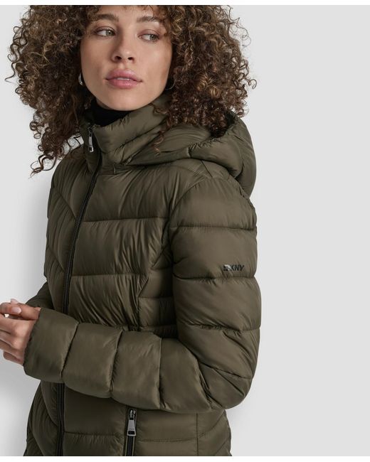 DKNY Green Zip-front Long Coat