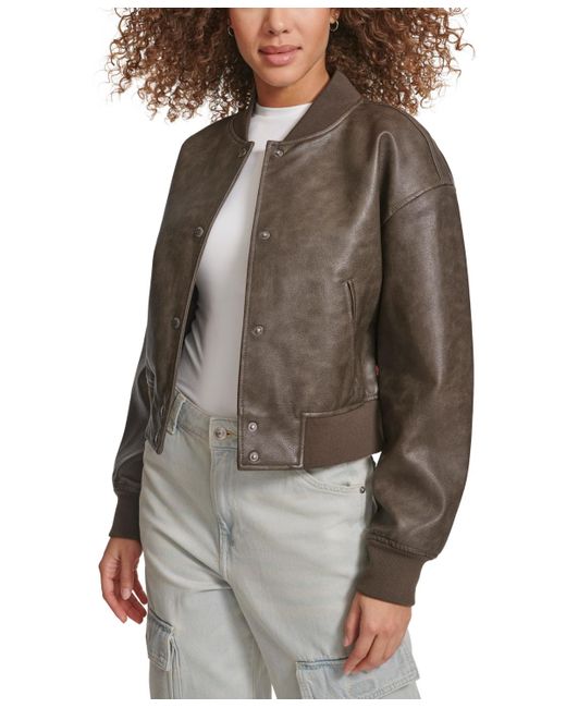 Levis leather varsity bomber jacket deals