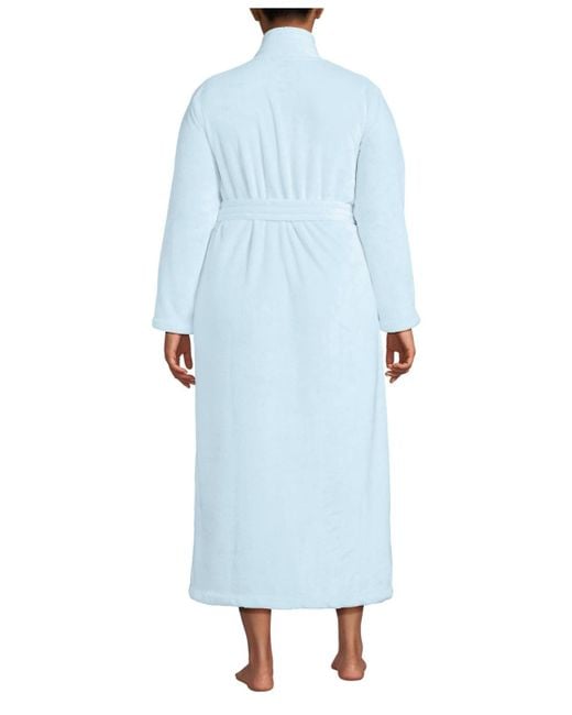 Lands' End Blue Plus Size Cozy Plush Long Wrap Robe