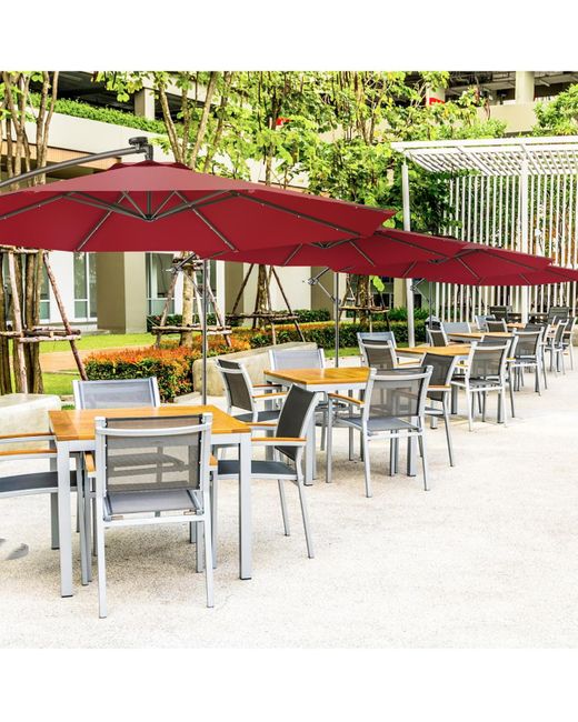 COSTWAY Blue 10' Hanging Solar Led Umbrella Patio Sun Shade Offset Market W/base