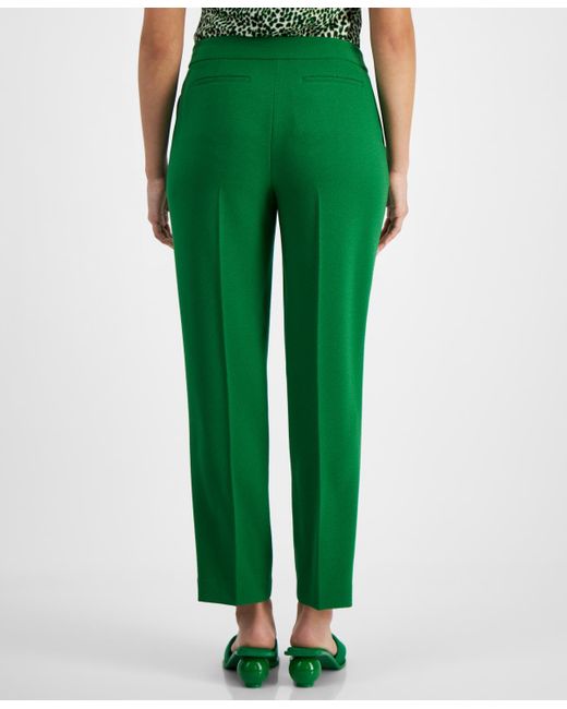 BarIII Green Textured Crepe Mid Rise Staight-leg Pants