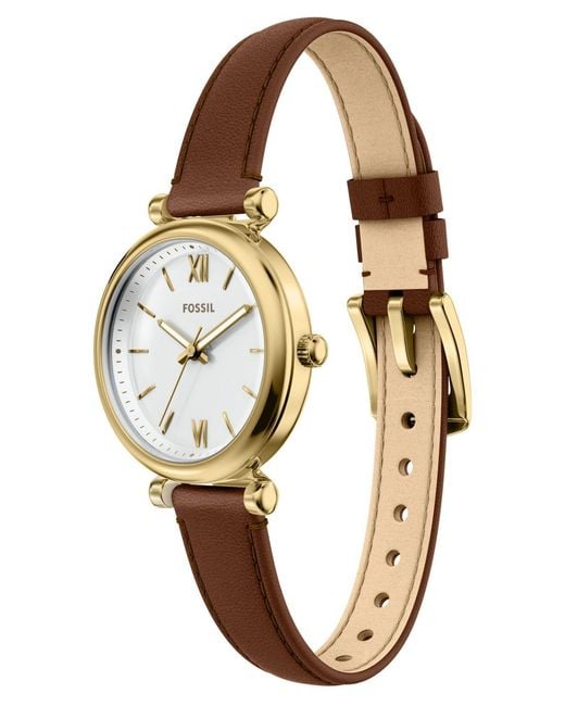 Fossil White Carlie Three-hand Brown Leather Watch