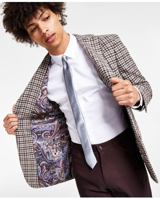 Tallia Slim-fit Brown & Gray Check Sport Coat for Men | Lyst