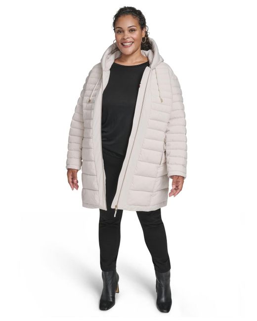 Tommy Hilfiger Gray Plus Size Hooded Packable Puffer Coat