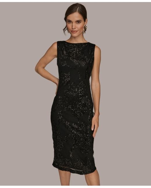 Donna Karan Mesh Sequin Sleeveless Midi Dress in Black | Lyst Donna Karan Mesh Sequin Sleeveless Midi Dress in Black | Lyst