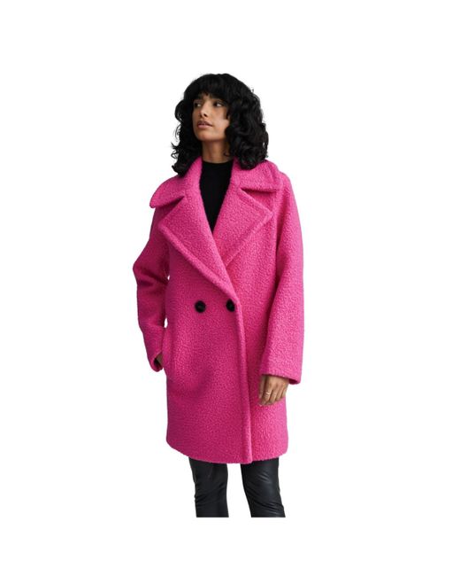 NVLT Pink Flat Boucle Double Breasted Over Coat