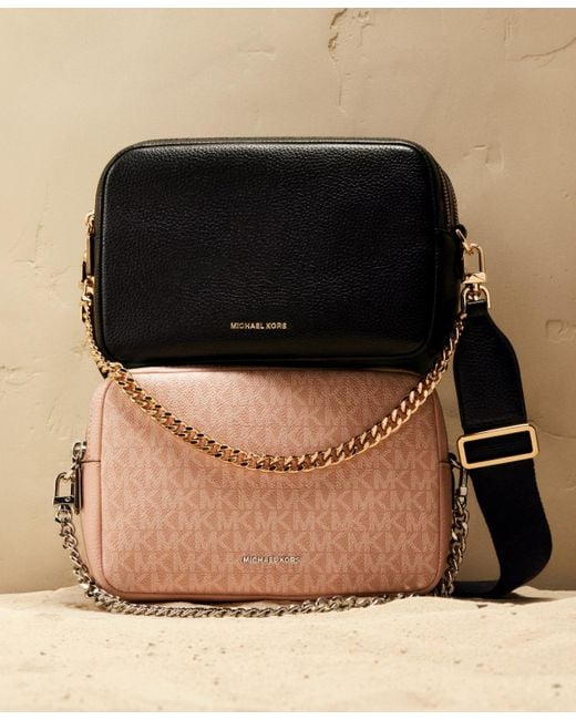 Michael Kors Pink Michael Bryant Medium Leather Double Zip Chain Camera Crossbody