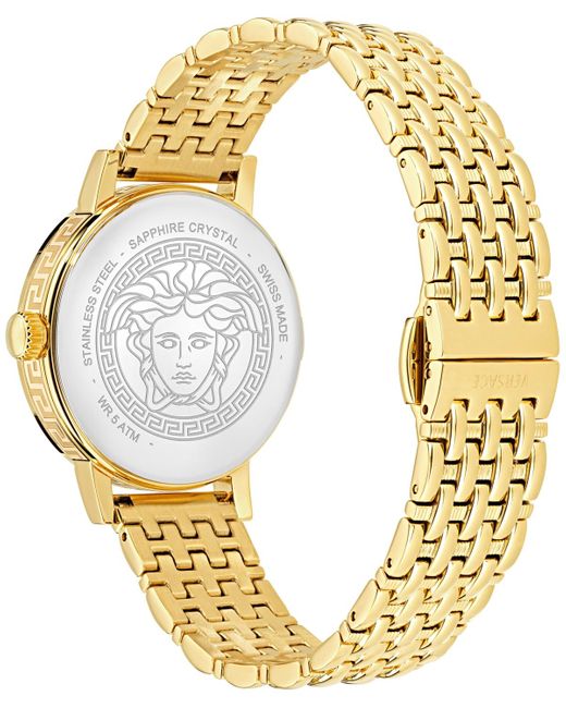Versace Metallic Swiss Greca Fortuna Ion Plated Bracelet Watch 35mm