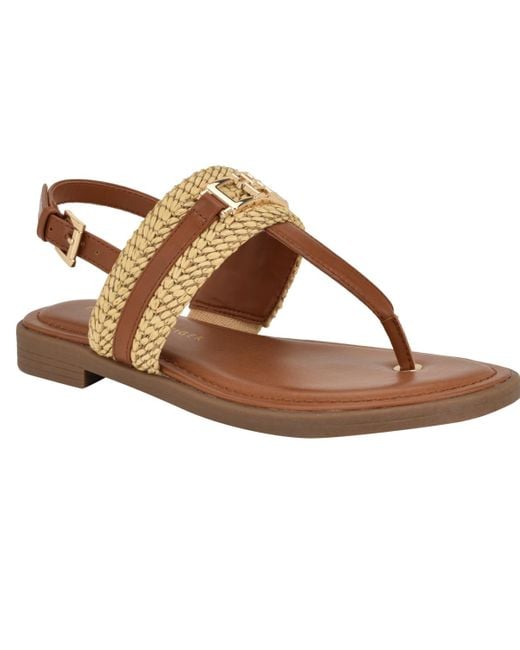 Tommy Hilfiger Brown Carree T-strap Flat Sandals
