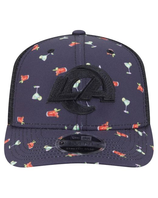KTZ Blue Navy/black Los Angeles Rams Adventure Drinks Pattern 9seventy Stretch Snap Hat for men