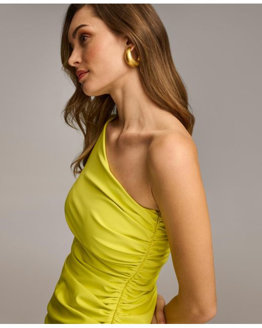 Donna Karan Yellow Ruched One-shoulder Dress
