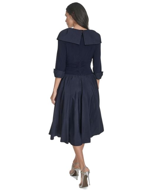 Jessica Howard Mixed-media Fit & Flare Midi Dress in Blue | Lyst
