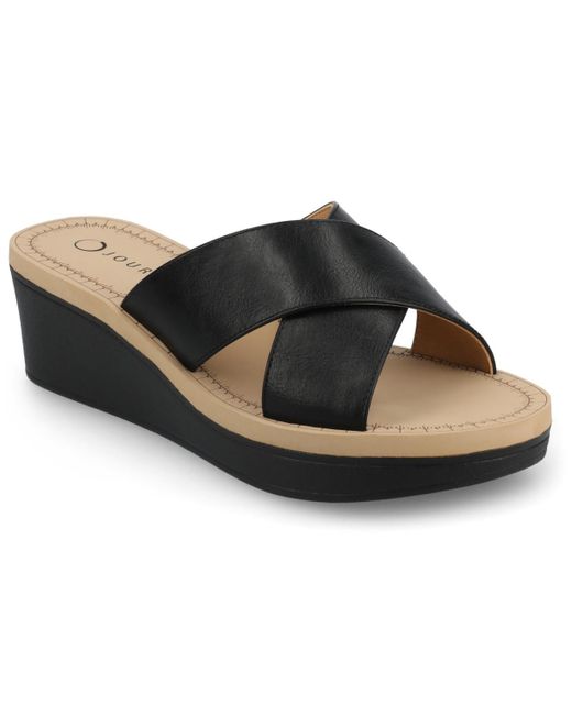 Journee Collection Black Biara Crisscross Platform Wedge Sandals
