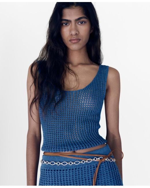 Mango Blue Knitted Crop Top