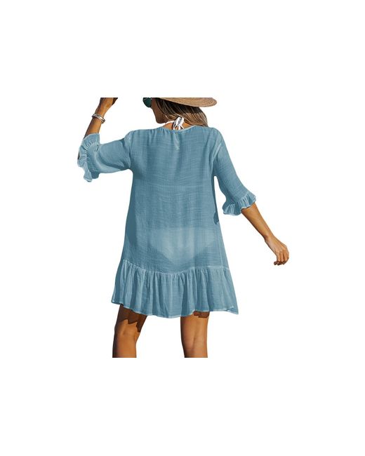 CUPSHE Aubree Ruffled Swim Cover-up Dress in Blue | Lyst