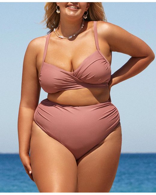 CUPSHE Boho Rhapsody Wrap Bralette & Shirred Plus Size Bikini Set in