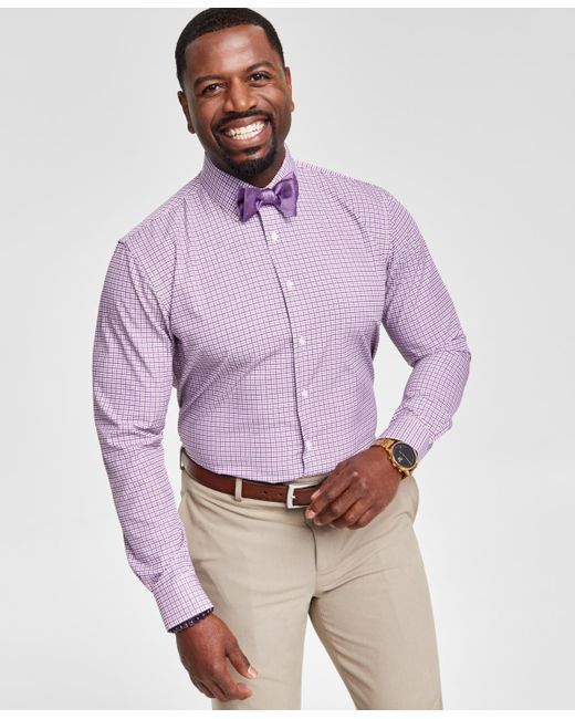 Tayion Collection Purple Slim-fit Plaid Dress Shirt for men