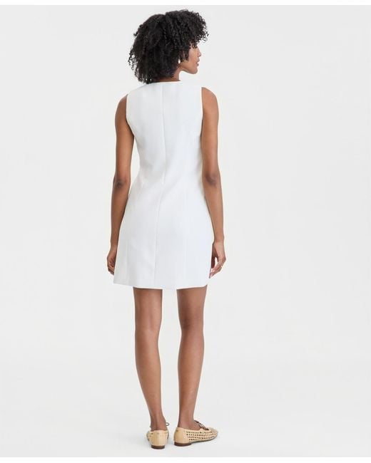 On 34th White Solid Crepe Mini Shift Dress