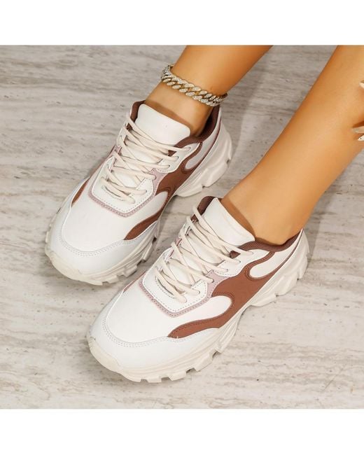 BERNESS White Lidia Mixed Material Sneakers