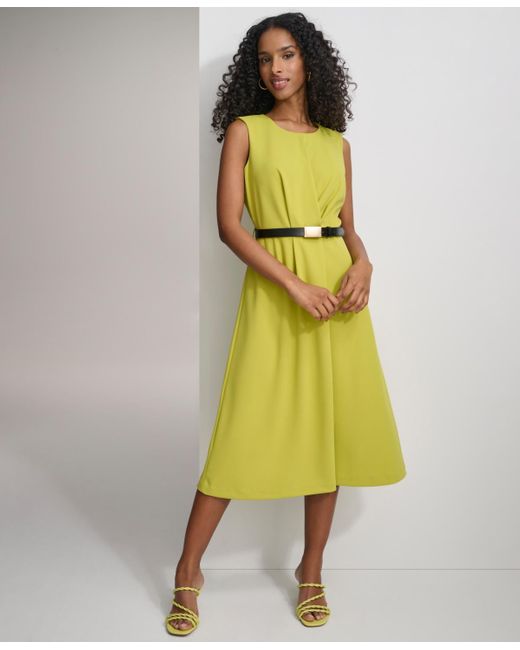 Calvin Klein Yellow Belted A-line Dress