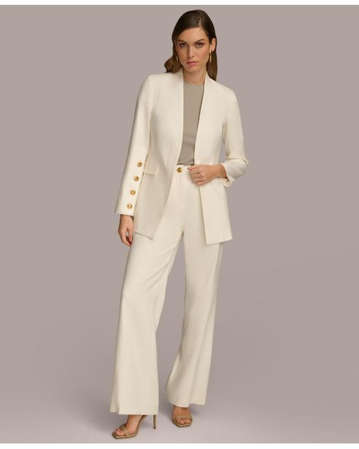 Donna Karan Natural Linen-blend Button-sleeve Blazer