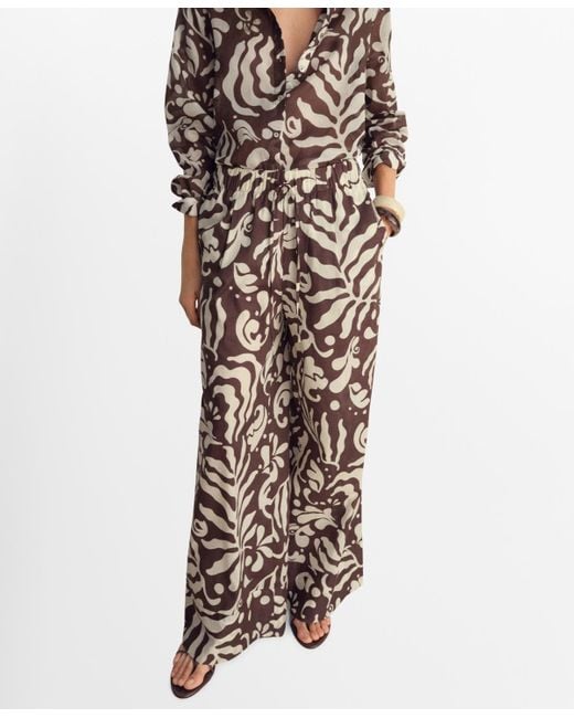 Mango Brown Printed Cotton Pants
