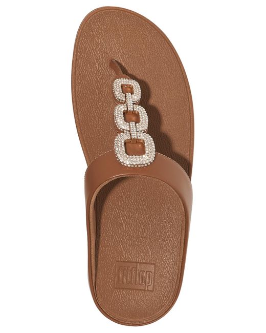 Fitflop Brown Fino Crystal Chain Leather Toe-post Sandals