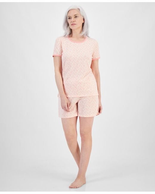 Charter Club Pink Striped Short-sleeve Pajamas Set