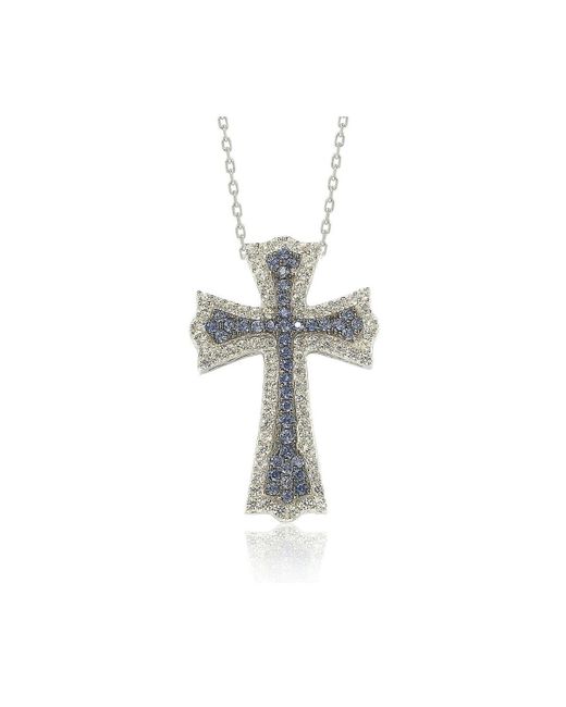 SUZY LEVIAN NEW YORK Suzy Levian Sterling Silver Sapphire & Created White Sapphire Cross Pendant