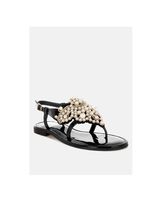 Rag & Co Black Zalata Pearl Studded Flats