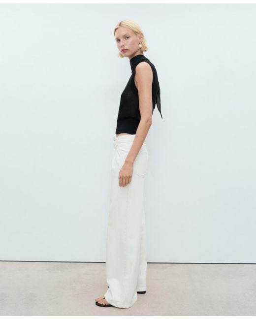 Mango White Wide Leg Pleated Jeans