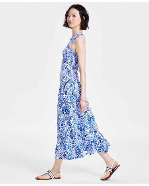 Tommy Hilfiger Blue Fountain Floral-print Maxi Skirt