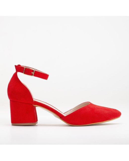 Forever & Always Shoes Red Marcelle Low Block Heel Pumps