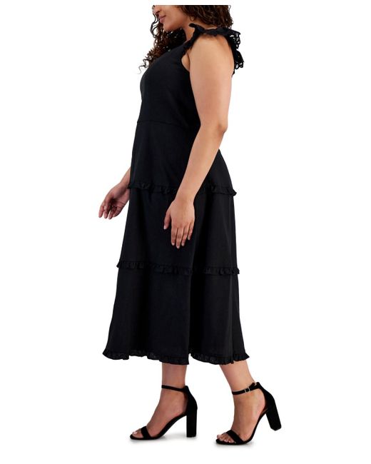 Anne Klein Black Plus Size Ruffle-trimmed Tiered Midi Dress