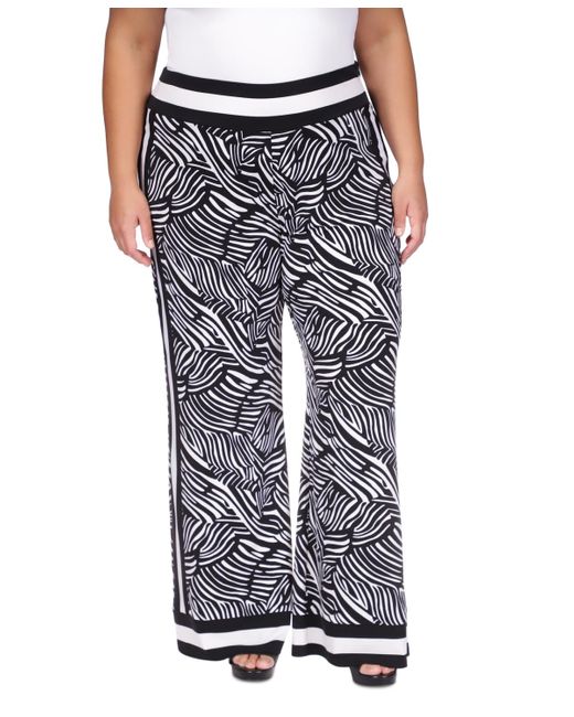 Michael Kors Black Michael Plus Size Zebra-print Striped-border Pants