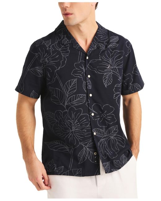 Nautica Black Miami Vice X Printed Short Sleeve Button-front Camp Shirt for men