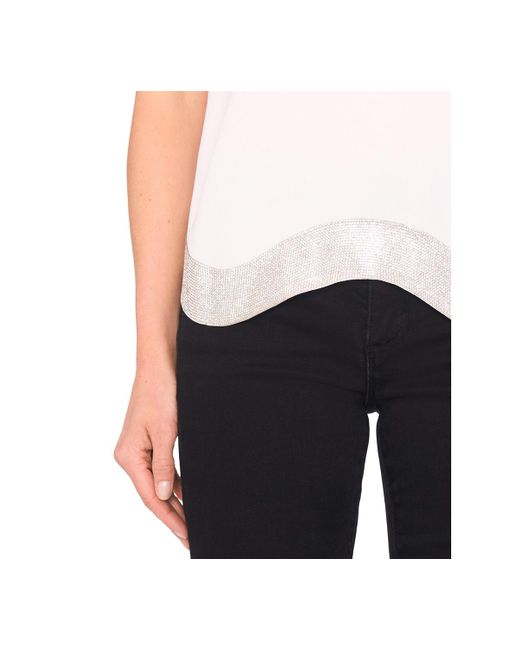 Cece Multicolor Rhinestone Wavy Hem Short-sleeve Blouse